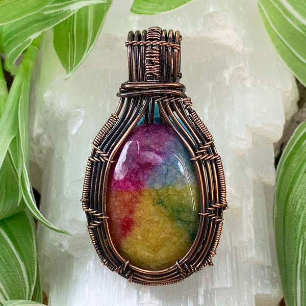 Harmony Rainbow Agate Copper Wire Pendant Necklace