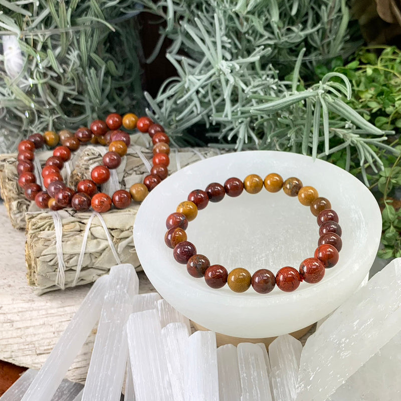 Mala Red Earth Mookait Jaspis Armband mit Samtbeutel