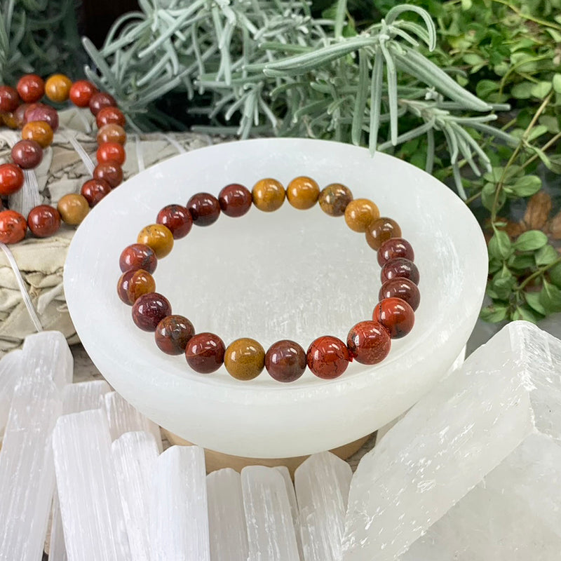 Mala Red Earth Mookait Jaspis Armband mit Samtbeutel