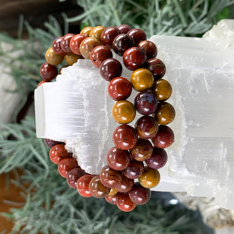 Bracciale Mala in diaspro mookaite terra rossa con custodia in velluto