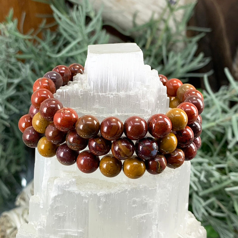 Bracciale Mala in diaspro mookaite terra rossa con custodia in velluto