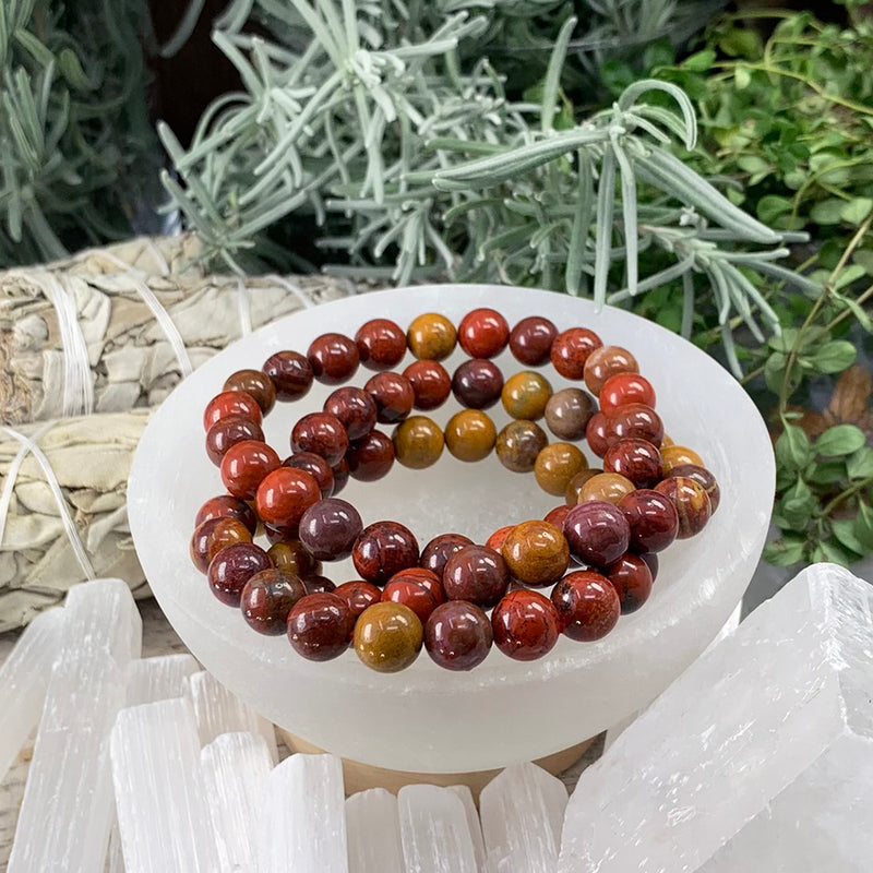 Bracelet Mala Red Earth Mookaite Jasper avec pochette en velours