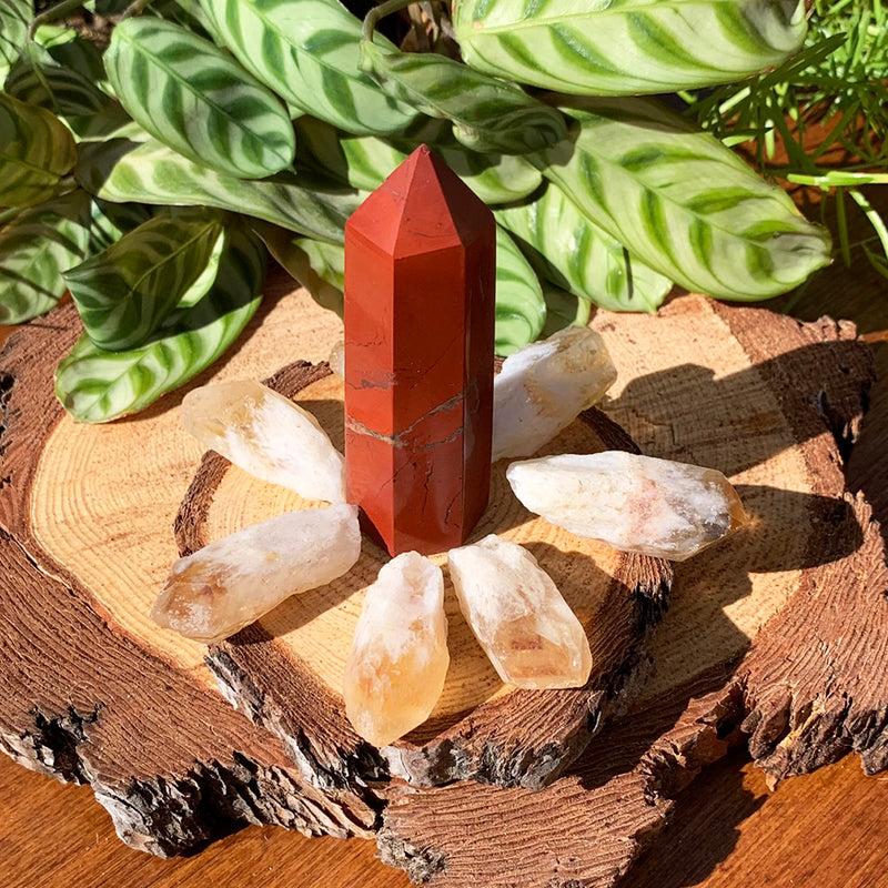 Juego de 8 piezas de jaspe rojo + citrino