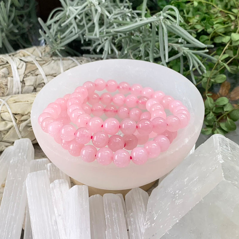 Pulsera Mala De Cuarzo Rosa Con Estuche De Terciopelo