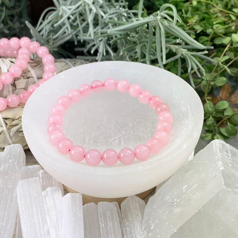 Pulsera Mala De Cuarzo Rosa Con Estuche De Terciopelo