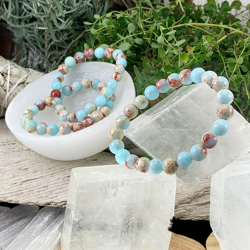 Bracelet Mala Azure Variscite Avec Pochette En Velours