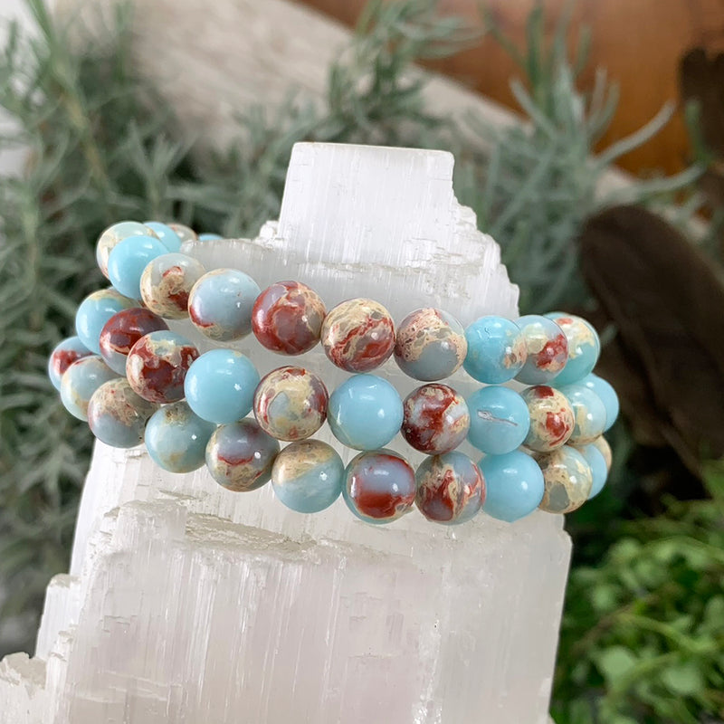 Bracelet Mala Azure Variscite Avec Pochette En Velours