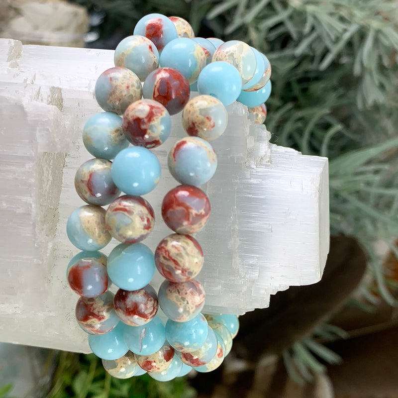 Bracelet Mala Azure Variscite Avec Pochette En Velours