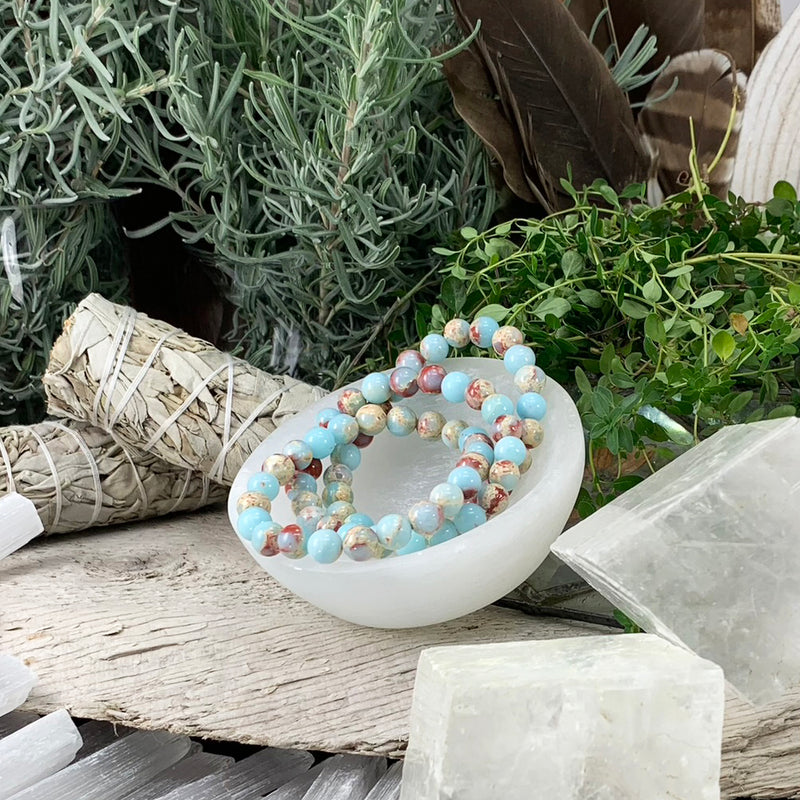 Bracciale Mala Variscite Azzurro con custodia in velluto