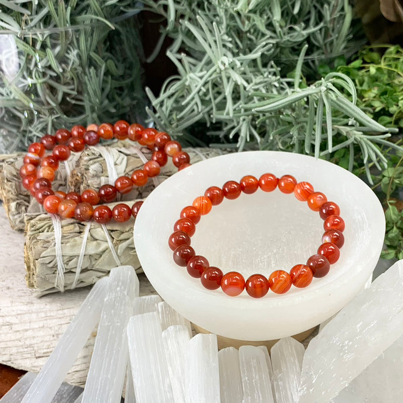 Mala Striped Red Agate Bracelet With Velvet Pouch