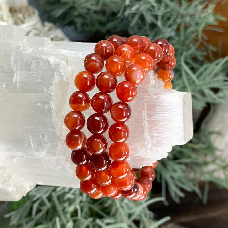 Mala Striped Red Agate Bracelet With Velvet Pouch