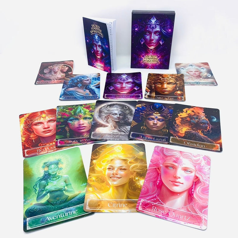 🌙 Sacred Feminine Awakening 13 Oracle Card Deck, Mini Gemstones & Course