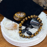 Tigerauge Mala Armband Fortitude Beutel Set