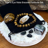 Tigerauge Mala Armband Fortitude Beutel Set