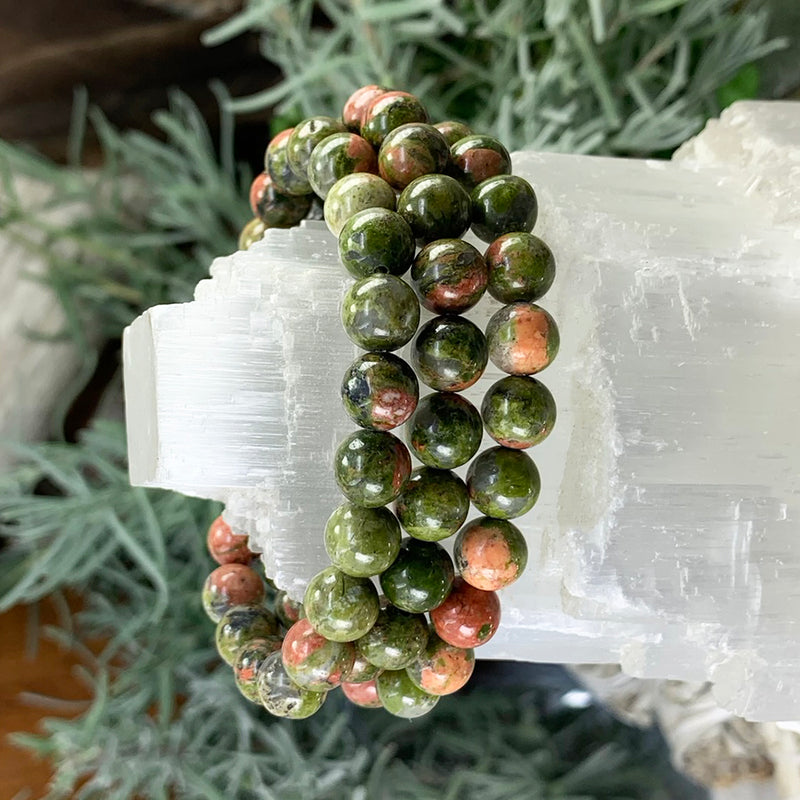 Bracelet Mala Unakite avec pochette en velours