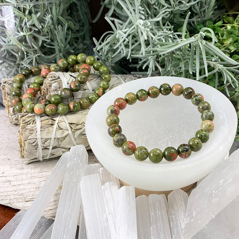 Bracciale Mala Unakite con custodia in velluto