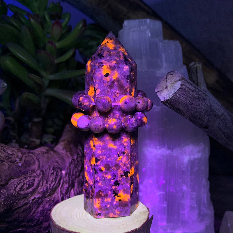 Yooperlite - The Stone that Glows + Mala Bracelet Combo Set